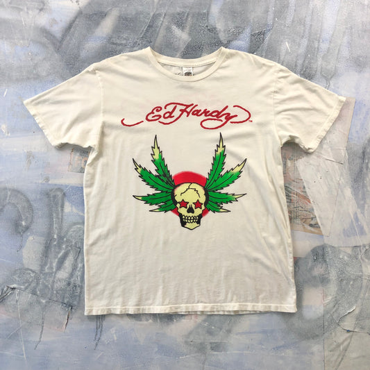 Vintage Y2K Ed Hardy Cannabis Skull T Shirt XL