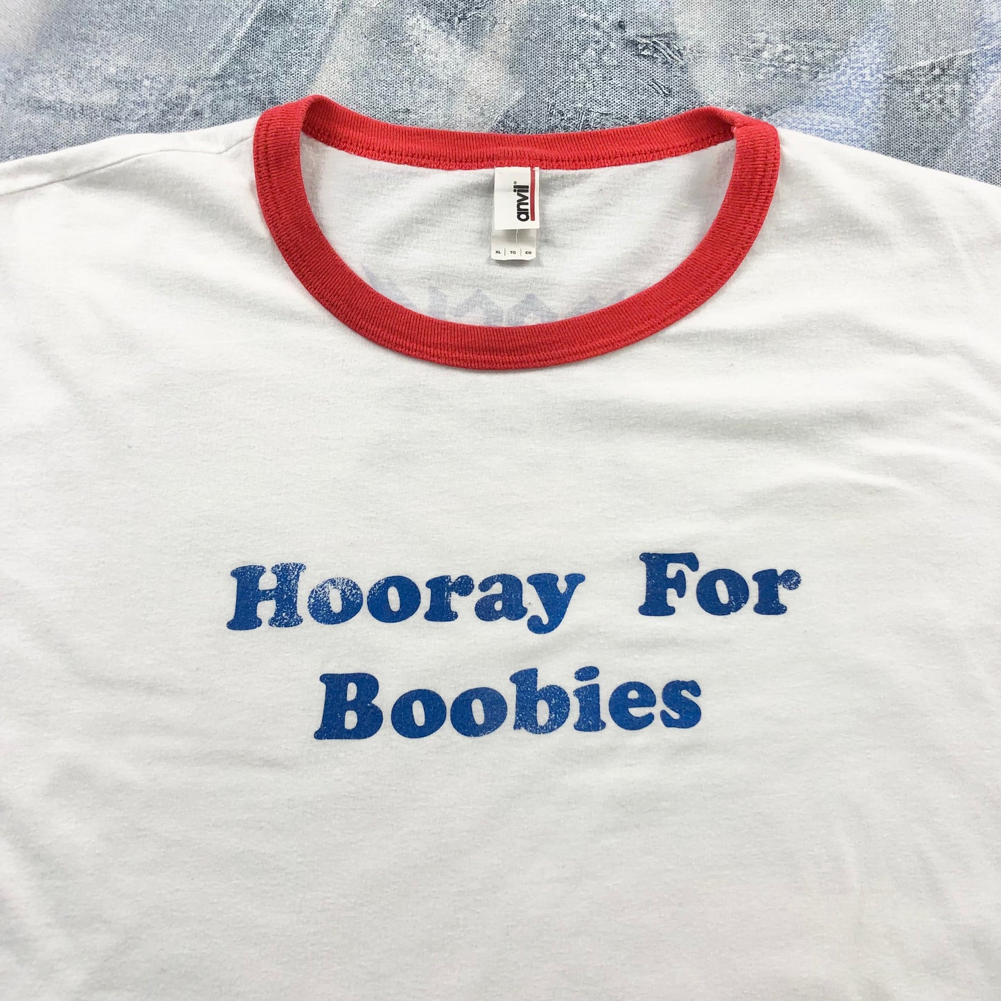 Vintage Rock Of Ages Hooray For Boobies Ringer T Shirt XL