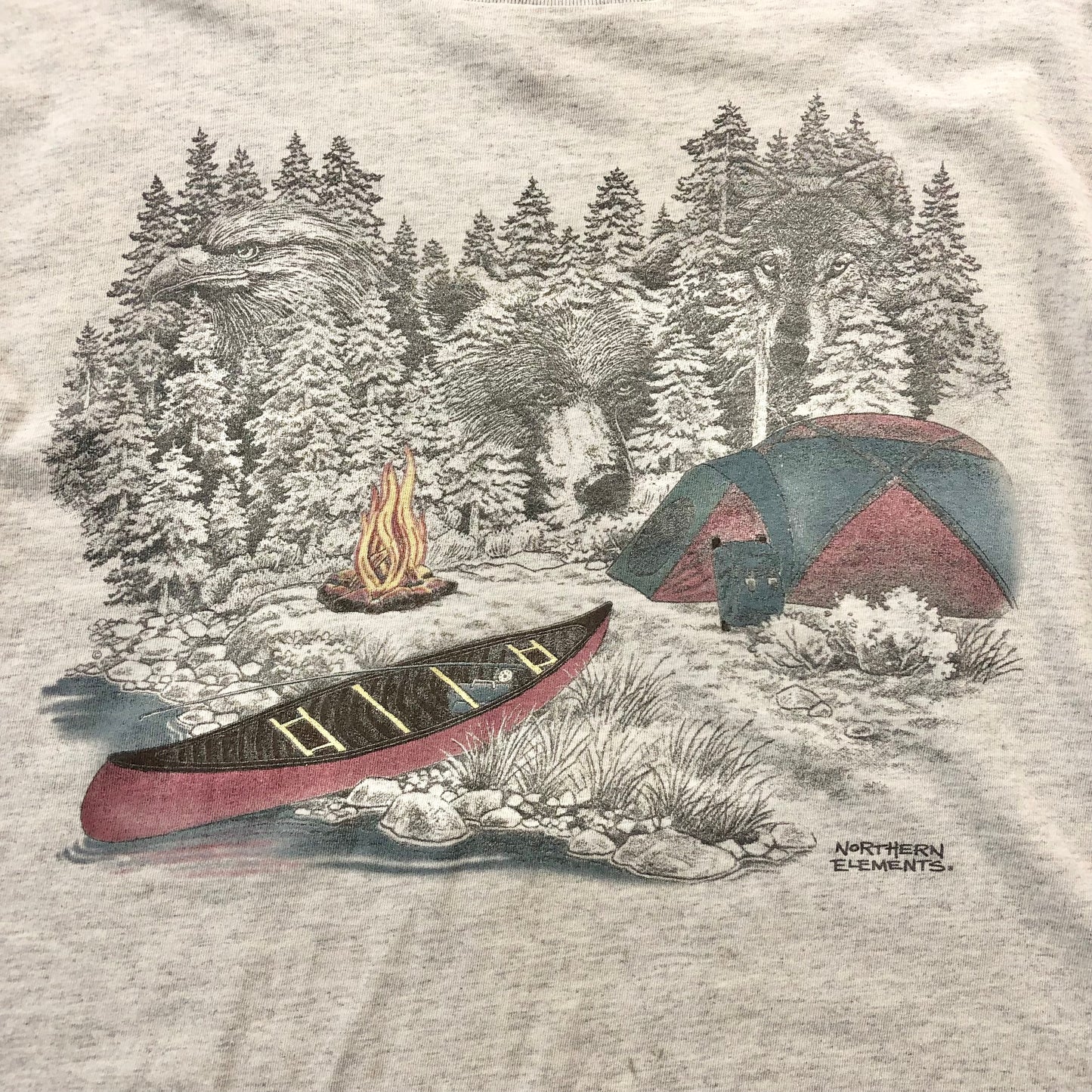 Vintage 90s Northern Elements Campground Eagle Bear Wolf T Shirt XL