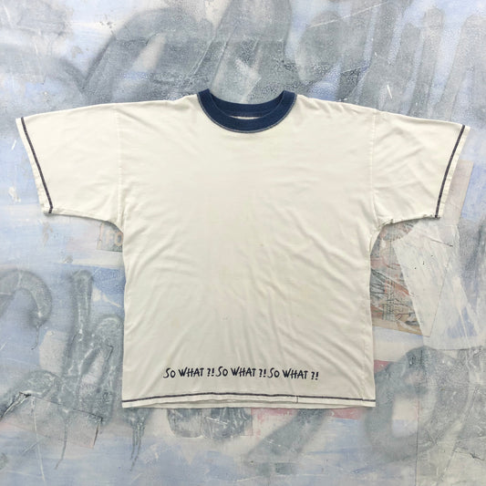 Vintage 80s So What?! So What?! So What?! Ringer T Shirt L