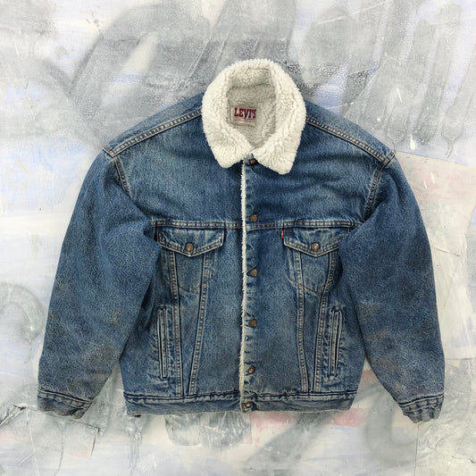 Vintage USA 80s Levis Sherpa Lined Denim Button Jacket M