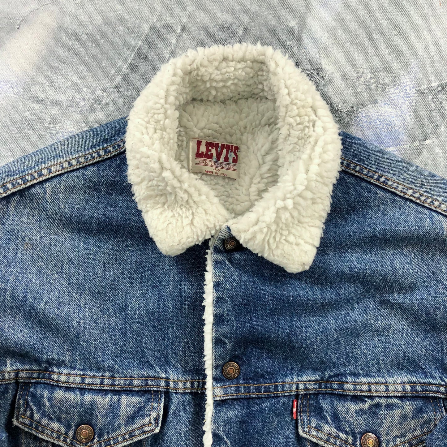 Vintage USA 80s Levis Sherpa Lined Denim Button Jacket M