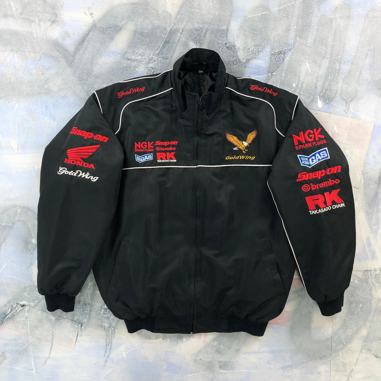 Honda Goldwing Motorcycle Flying Eagle Quilted Bomber Zip Jacket L