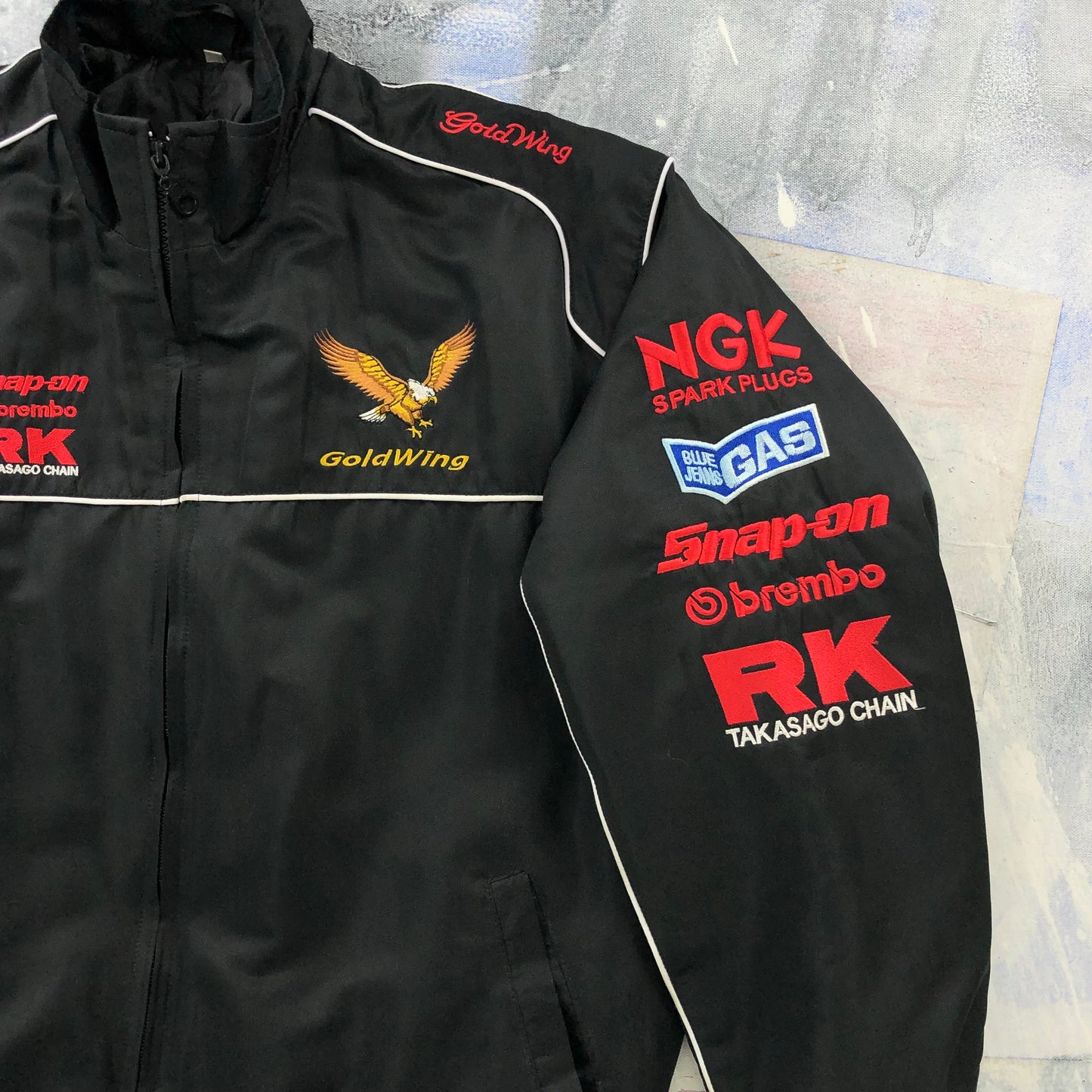 Honda Goldwing Motorcycle Flying Eagle Quilted Bomber Zip Jacket L