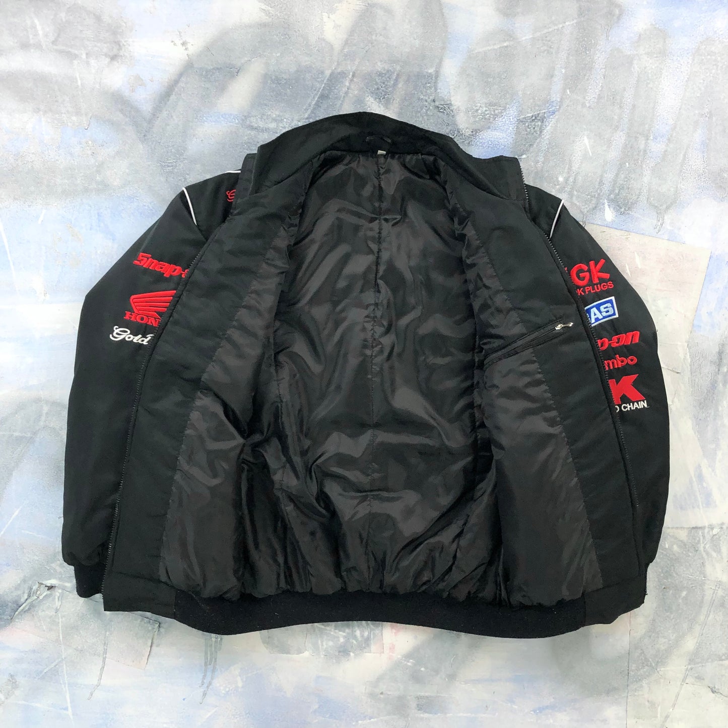 Honda Goldwing Motorcycle Flying Eagle Quilted Bomber Zip Jacket L