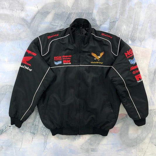 Honda Goldwing Motorcycle Flying Eagle Quilted Bomber Zip Jacket L