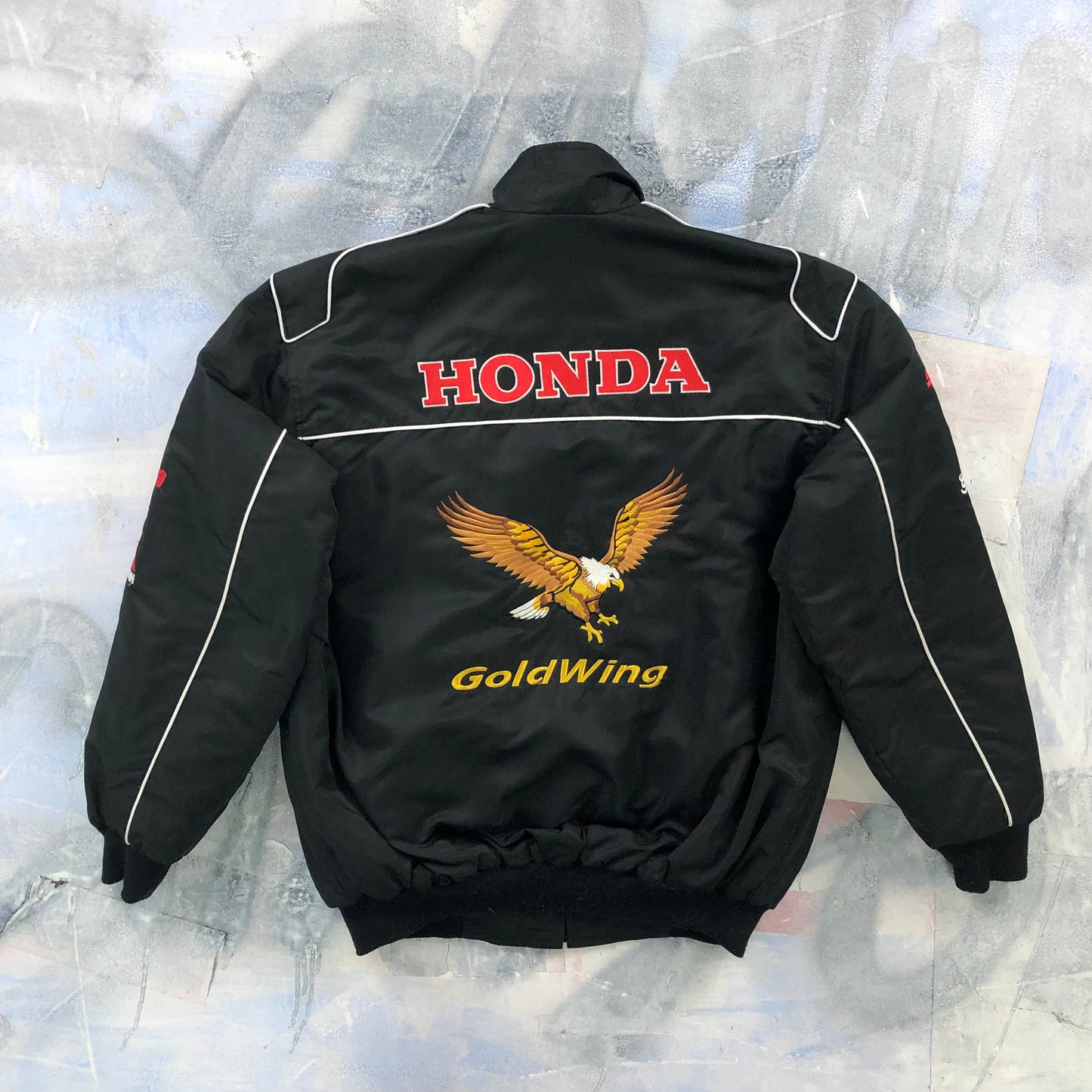 Honda Goldwing Motorcycle Flying Eagle Quilted Bomber Zip Jacket L