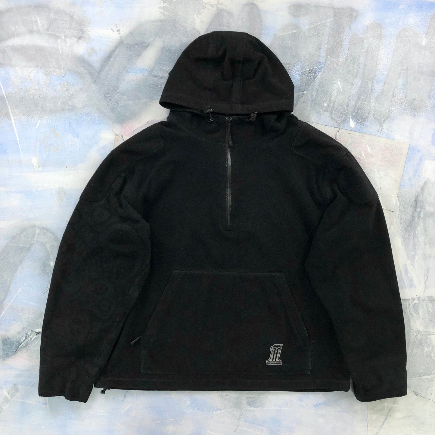 Vintage Harley Davidson Motorcycle Skull Faces Number One Heavyweight Quarter Zip Hooded Jacket XL