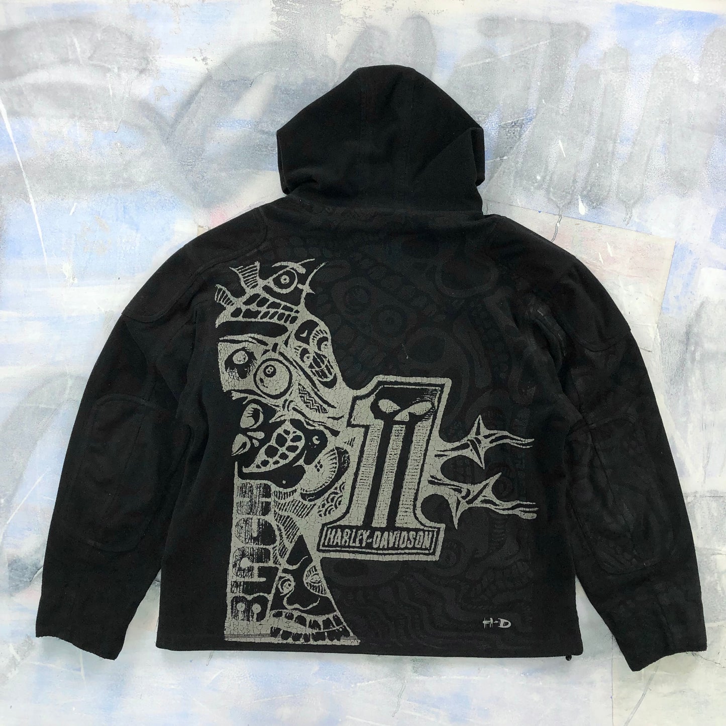 Vintage Harley Davidson Motorcycle Skull Faces Number One Heavyweight Quarter Zip Hooded Jacket XL