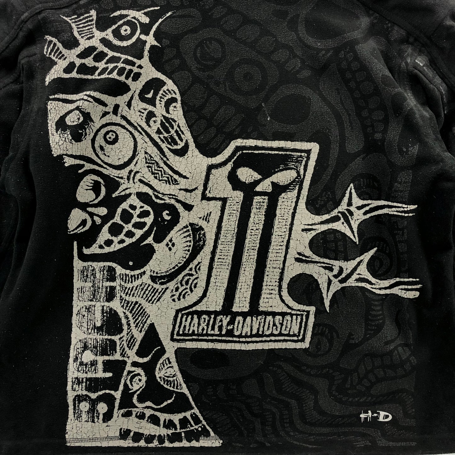 Vintage Harley Davidson Motorcycle Skull Faces Number One Heavyweight Quarter Zip Hooded Jacket XL