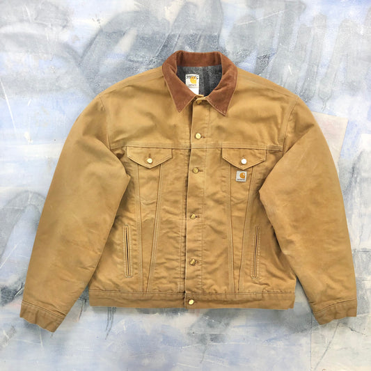 Vintage USA Carhartt J09 Corduroy Collar Blanket Lined Workwear Button Jacket XXL