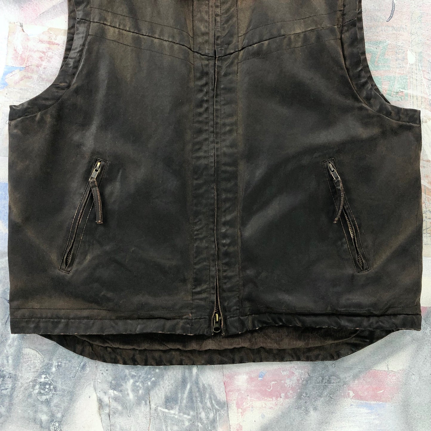 Cripple Creek Corduroy Collar Leather Zip Vest L