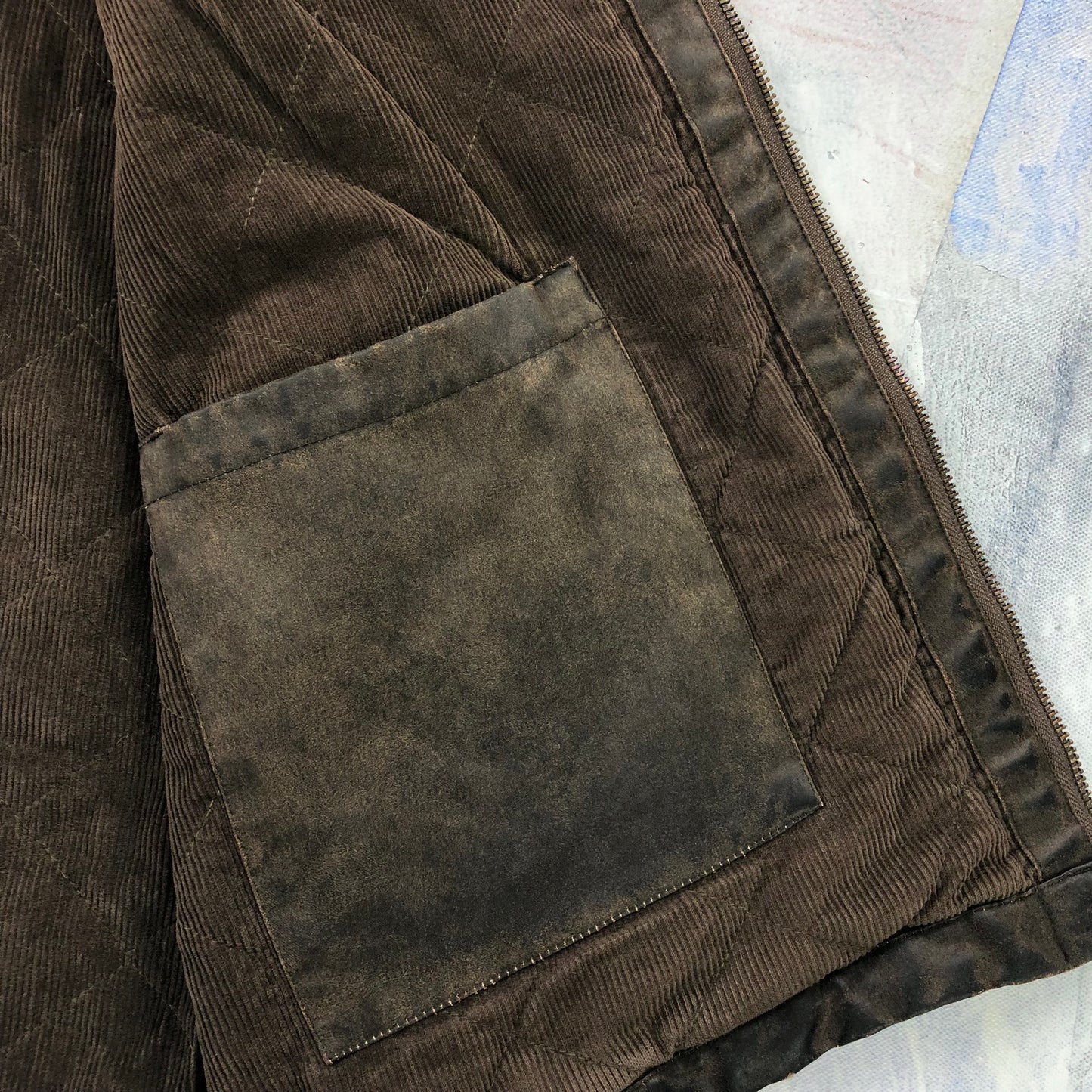 Cripple Creek Corduroy Collar Leather Zip Vest L