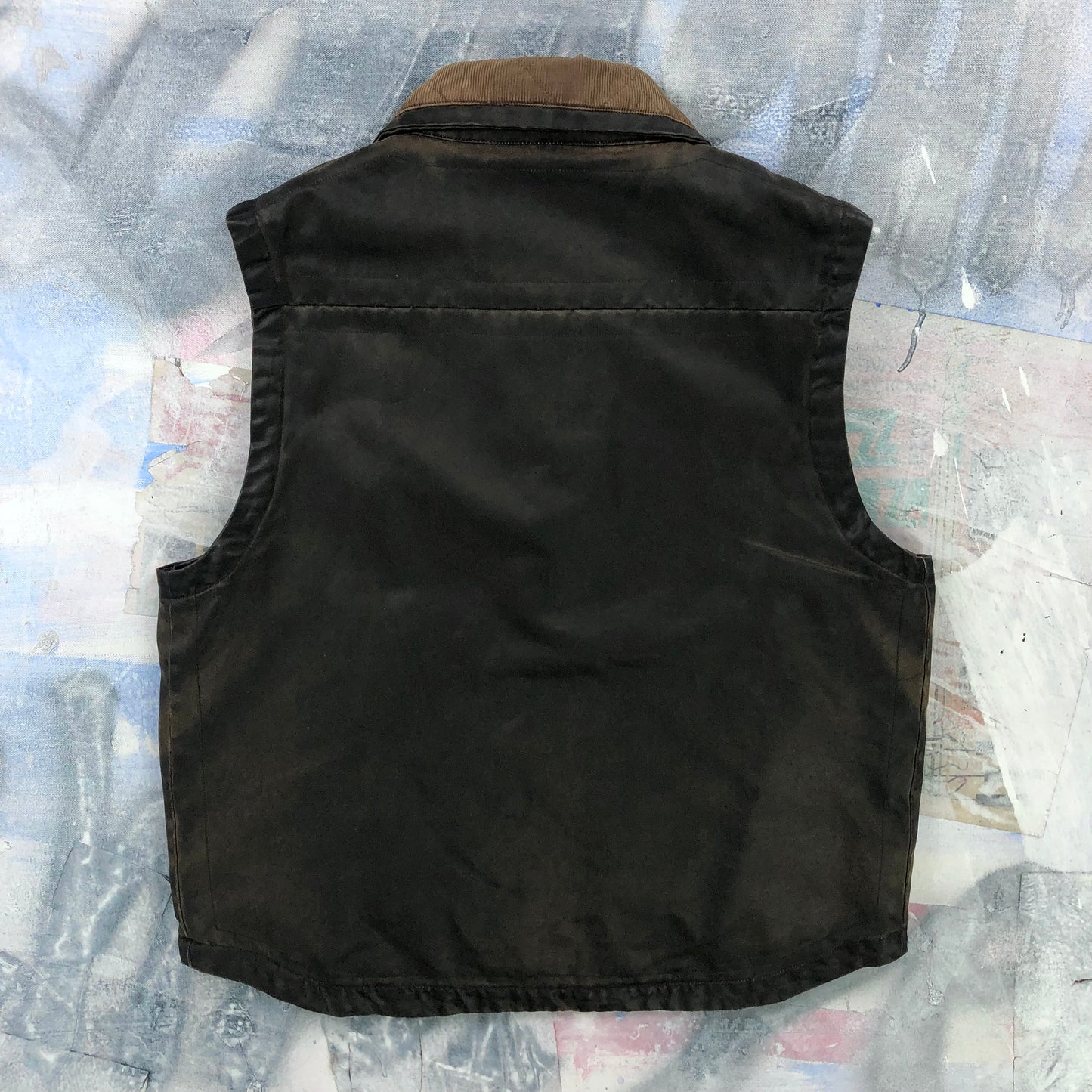 Cripple Creek Corduroy Collar Leather Zip Vest L