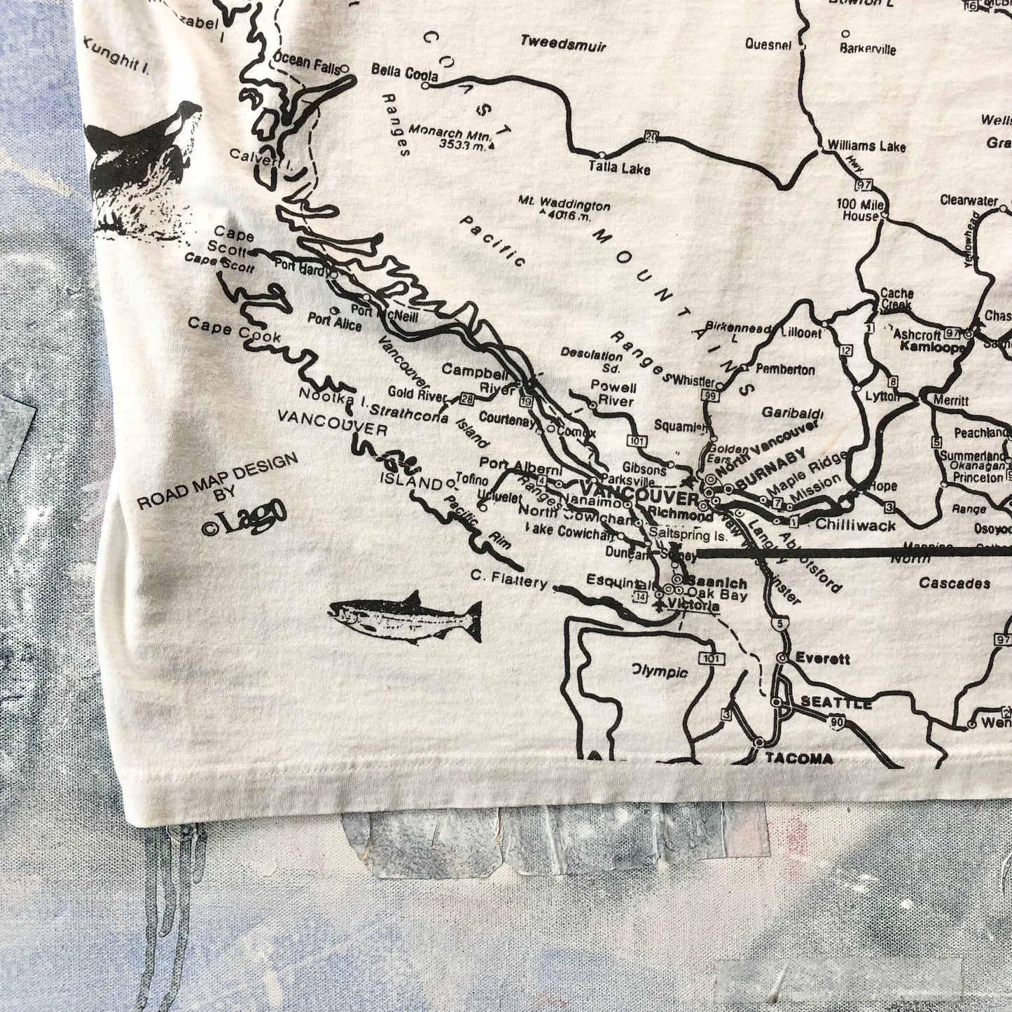 Vintage AOP Vancouver Map T Shirt L