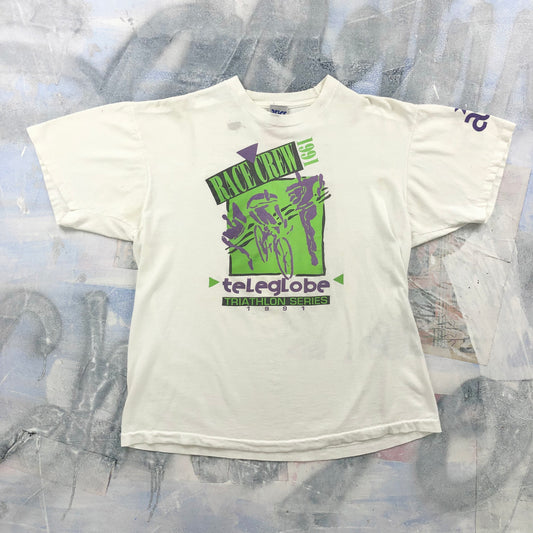 Vintage 90s Asics Race Crew Teleglobe Triatholon Series T Shirt XL