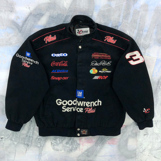 Vintage 90s Dale Earnhardt Nascar Good Wrench Racing Bomber Button Jacket XL