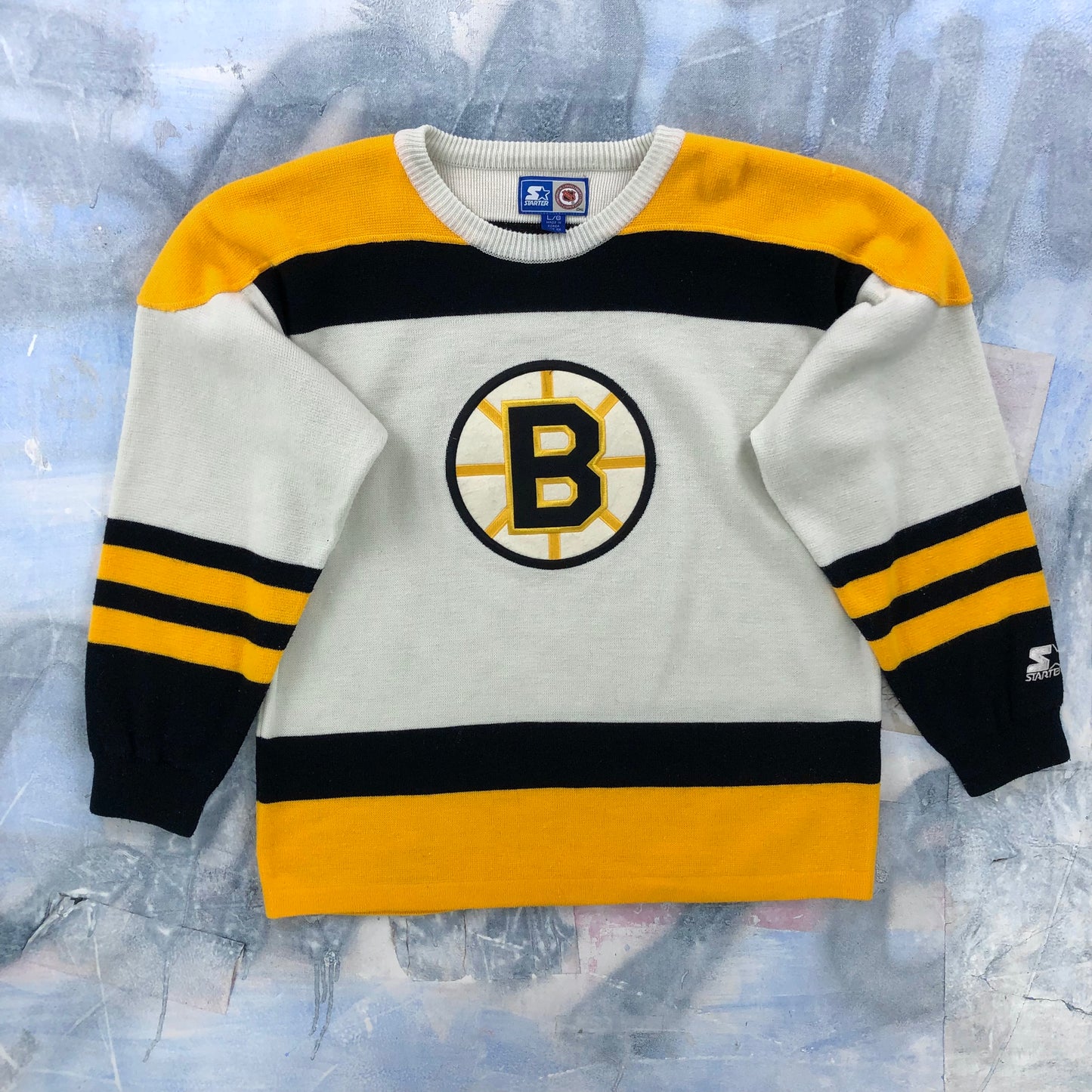 Vintage 90s Starter NHL Boston Bruins Embroided Crewneck Sweater L