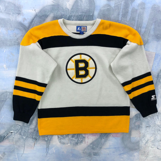 Vintage 90s Starter NHL Boston Bruins Embroided Crewneck Sweater Jersey L