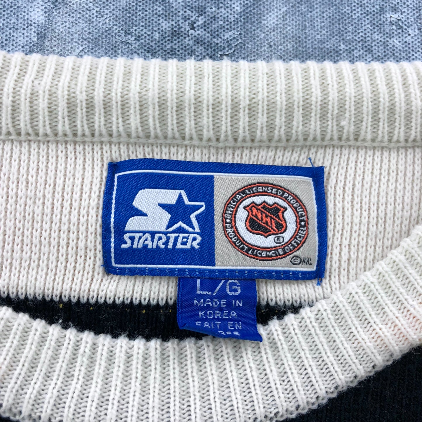 Vintage 90s Starter NHL Boston Bruins Embroided Crewneck Sweater L