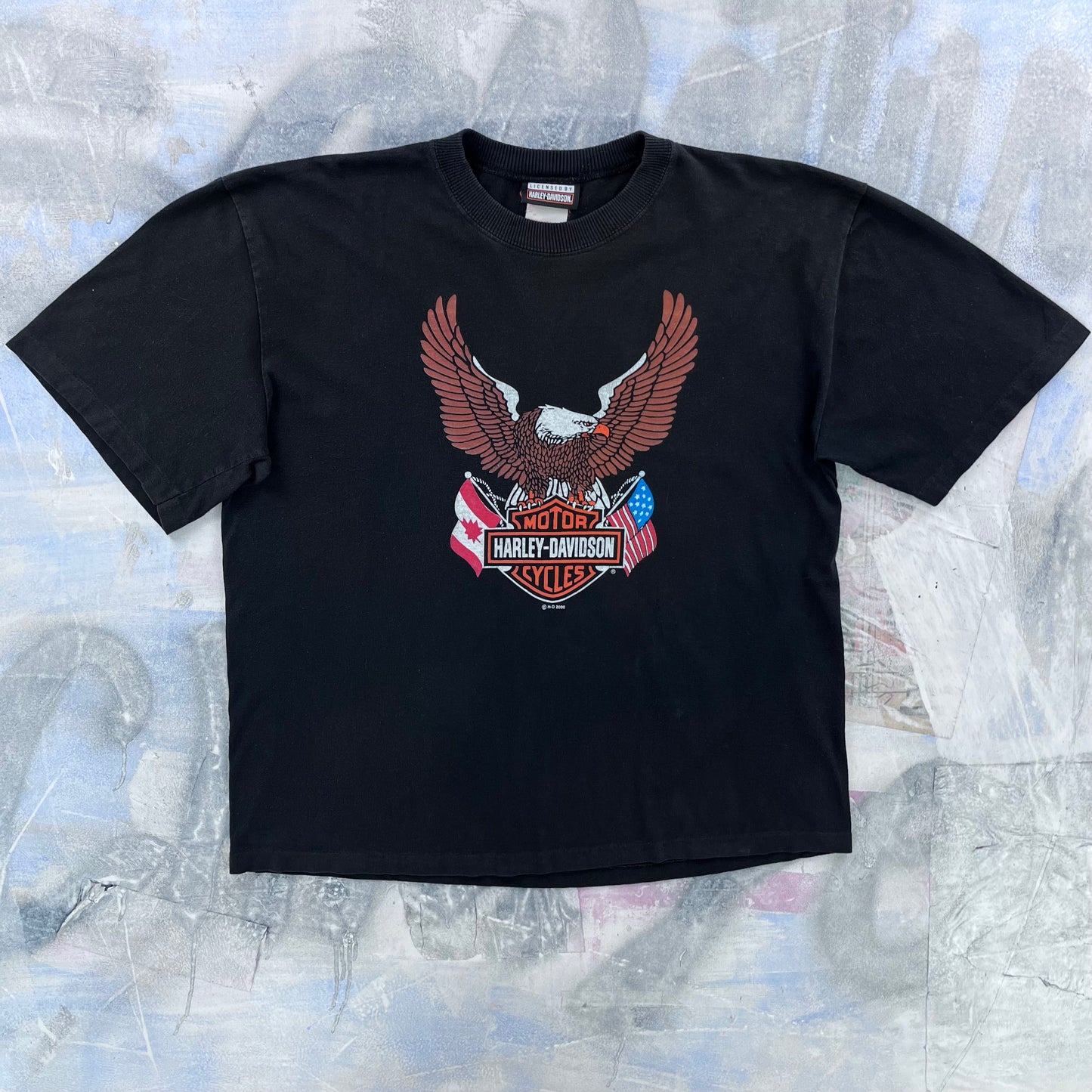 Vintage Harley Davidson Motorcycles Canada & United States Flags Eagle Single Stitch T Shirt XL