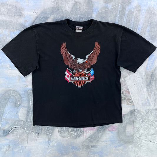 Vintage Harley Davidson Motorcycles Canada & United States Flags Eagle Single Stitch T Shirt XL