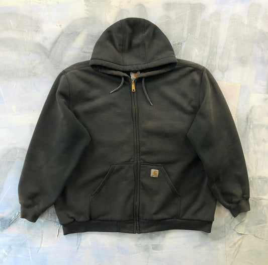 Vintage Carhartt Sun Faded Thermal Lined Full Zip Hoodie Sweatshirt XL
