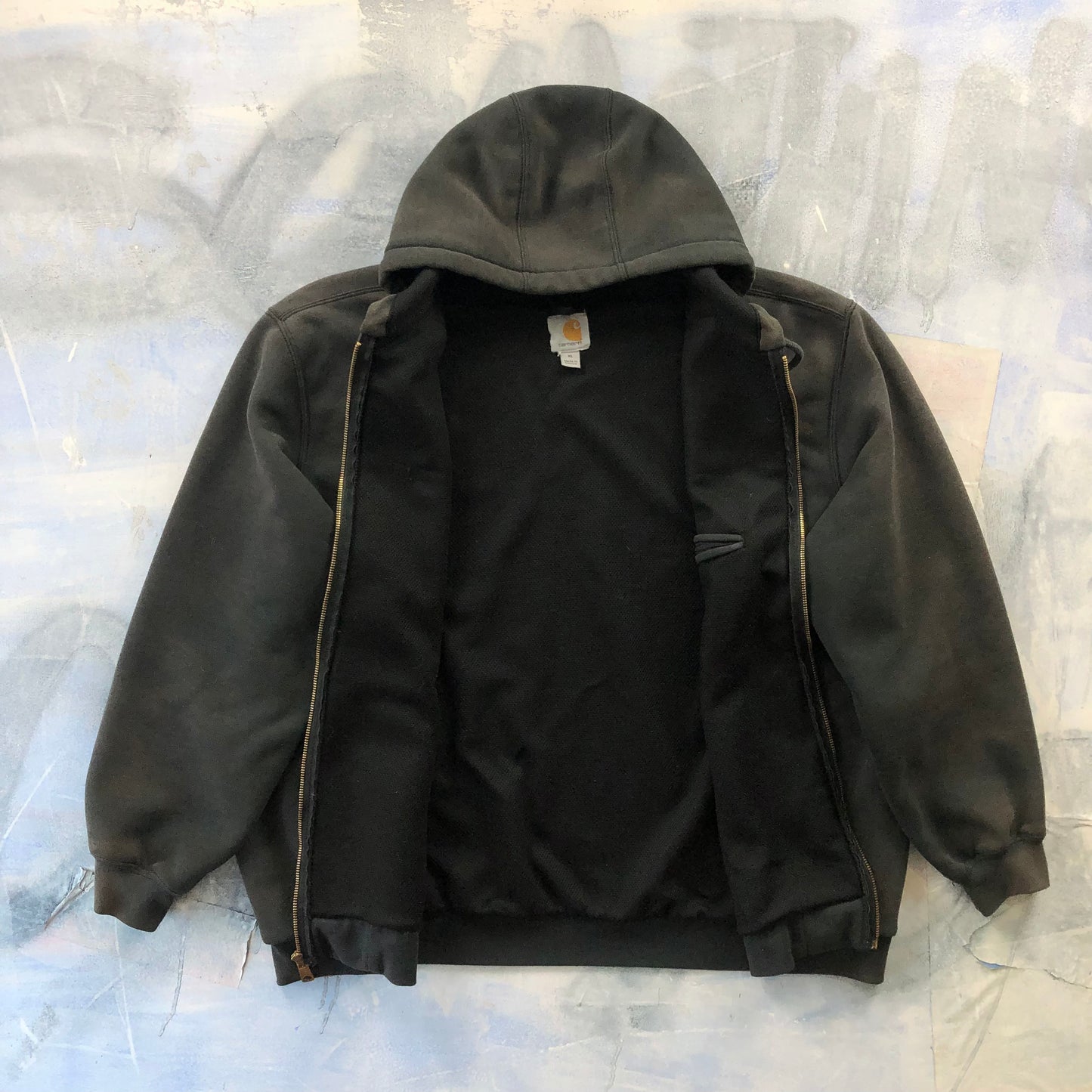 Vintage Carhartt Sun Faded Thermal Lined Full Zip Hoodie Sweatshirt XL