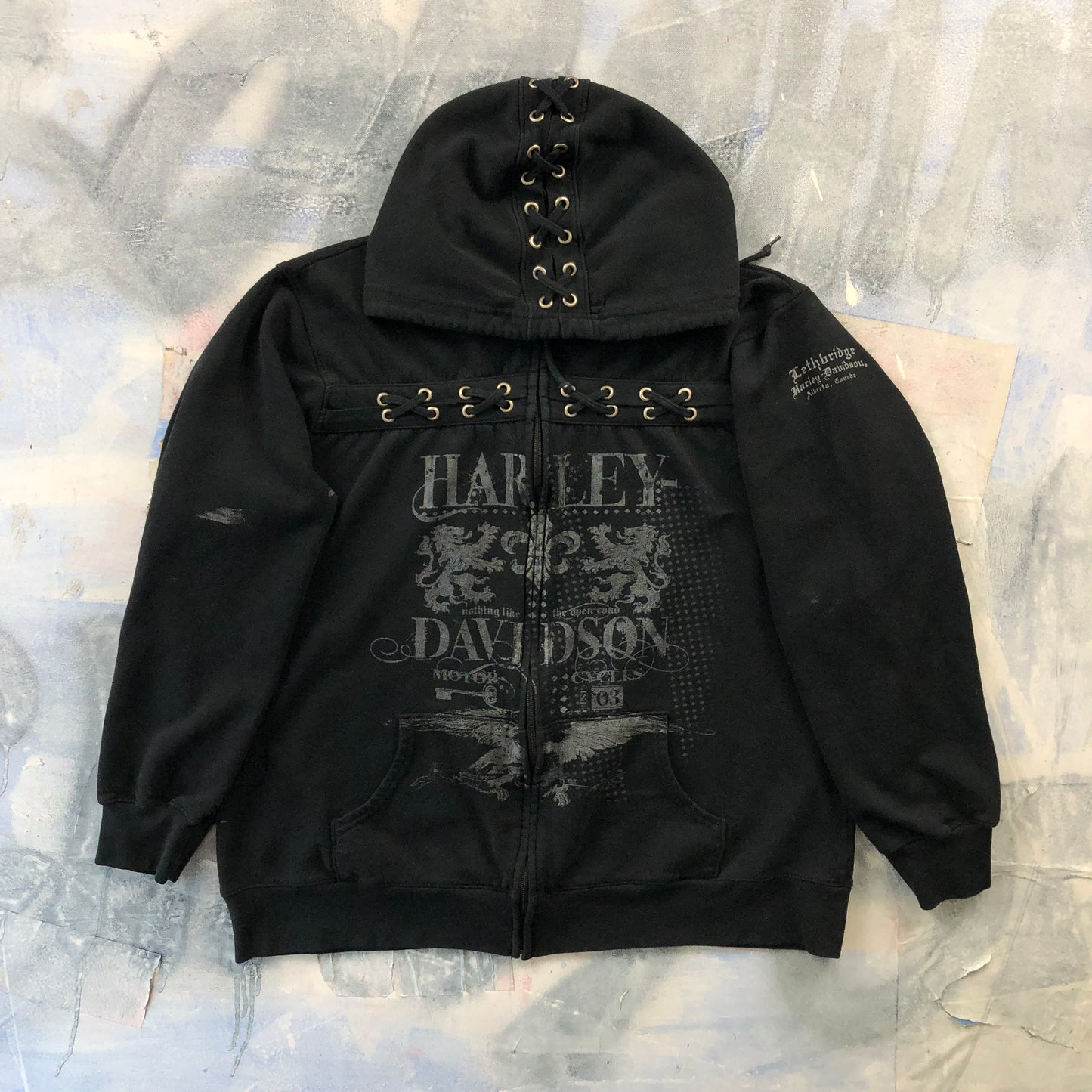 Vintage Harley Davidson Lethbridge Alberta Full Zip Hoodie Sweatshirt XL