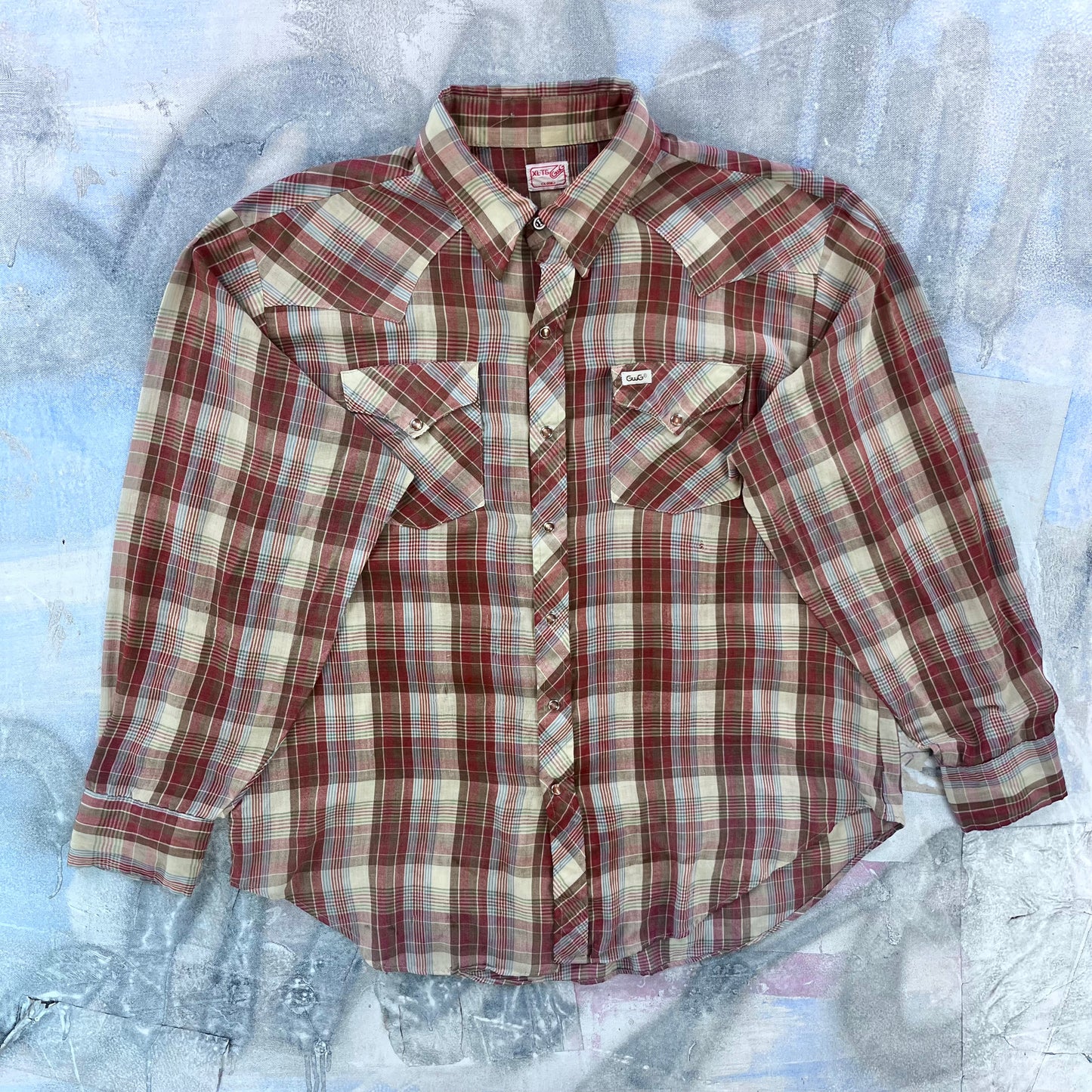 Vintage 80s Great Western Garment Snap Button Plaid Shirt XL