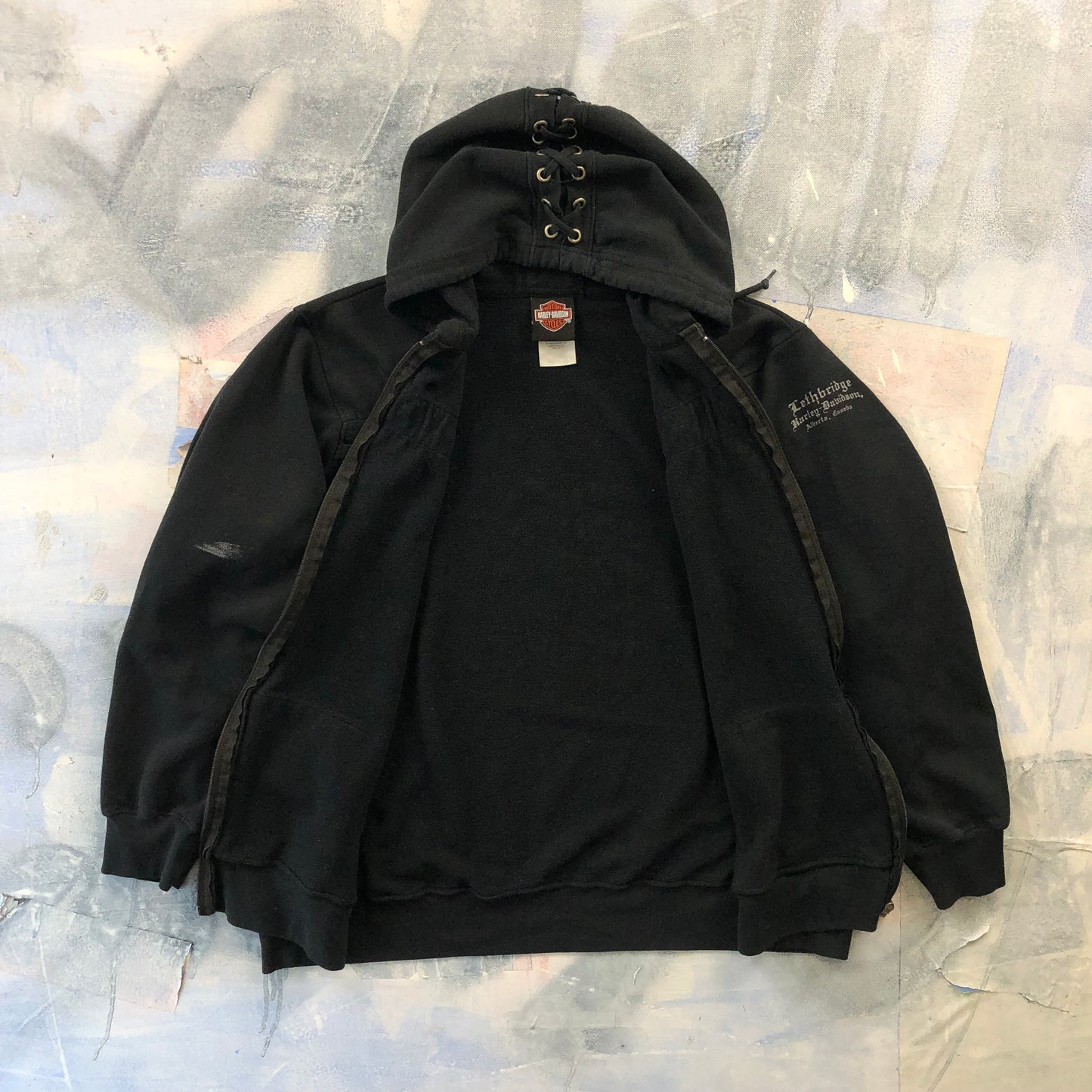 Vintage Harley Davidson Lethbridge Alberta Full Zip Hoodie Sweatshirt XL