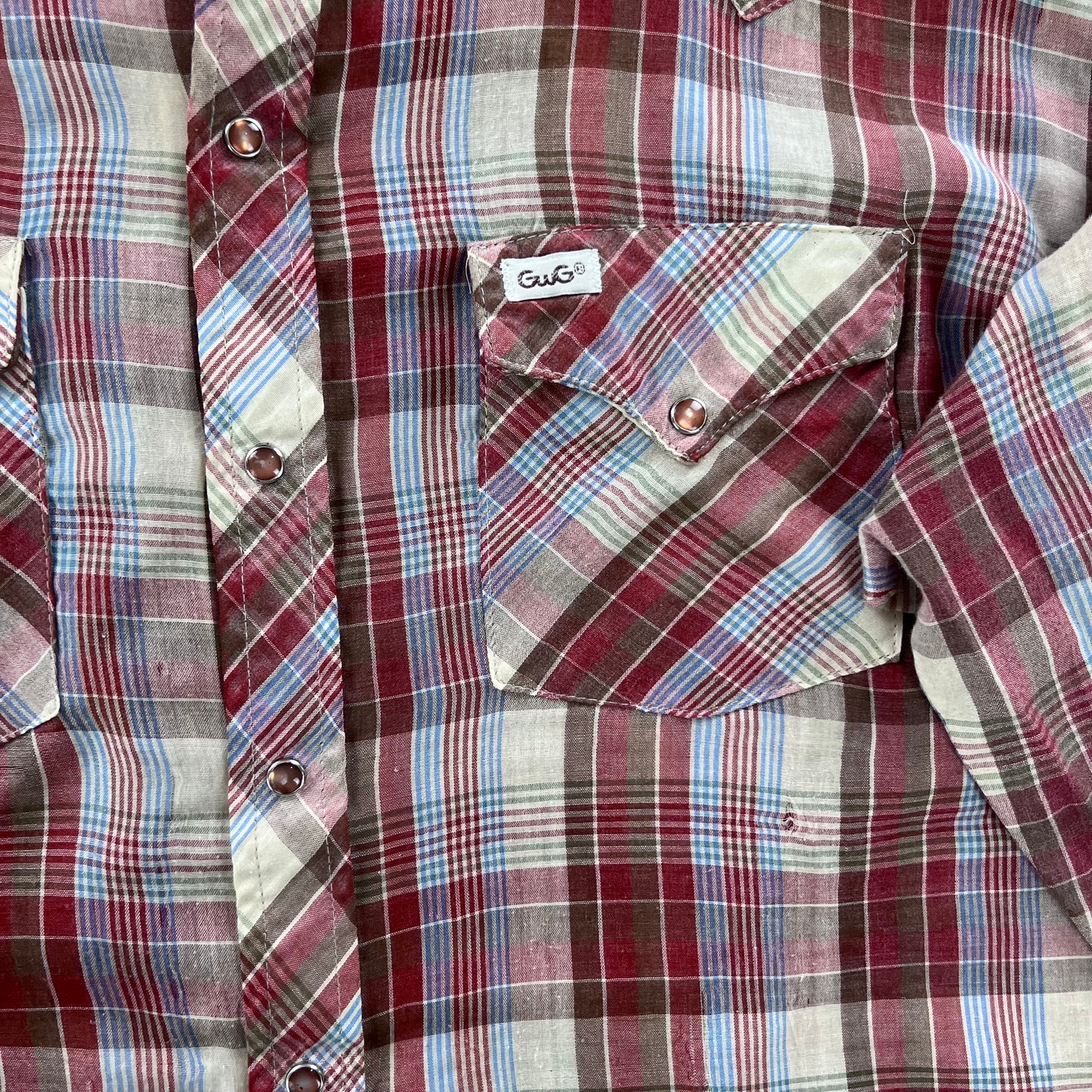 Vintage 80s Great Western Garment Snap Button Plaid Shirt XL