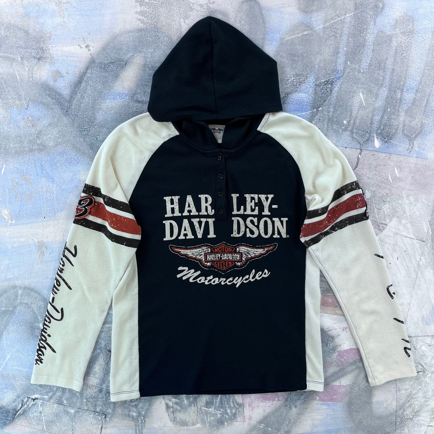 Harley Davidson Motorcycles Waffle Knit Hoodie Sweatshirt XL (Womens)