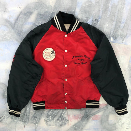 Vintage Chinook Auto Racing Association Lethbridge Alberta Blanket Lined Satin Bomber Button Jacket L