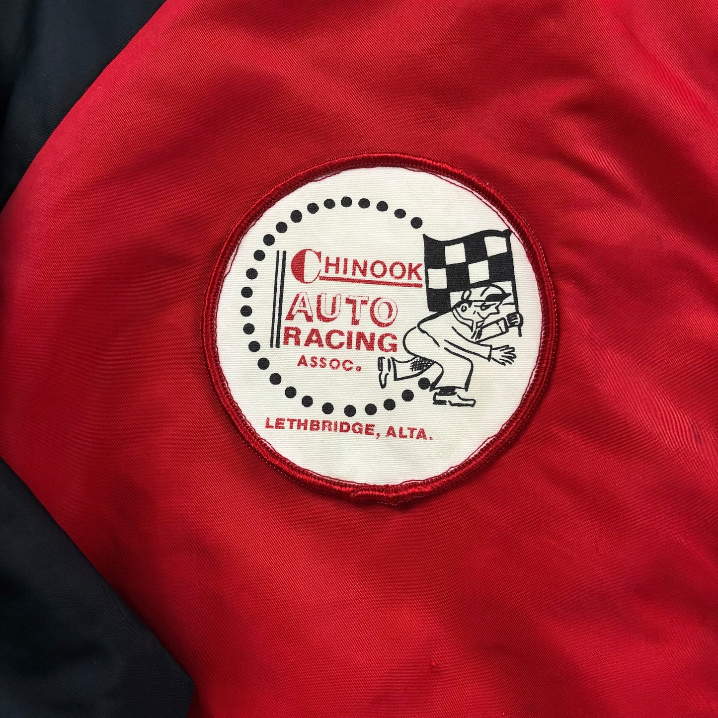 Vintage Chinook Auto Racing Association Lethbridge Alberta Blanket Lined Satin Bomber Button Jacket L