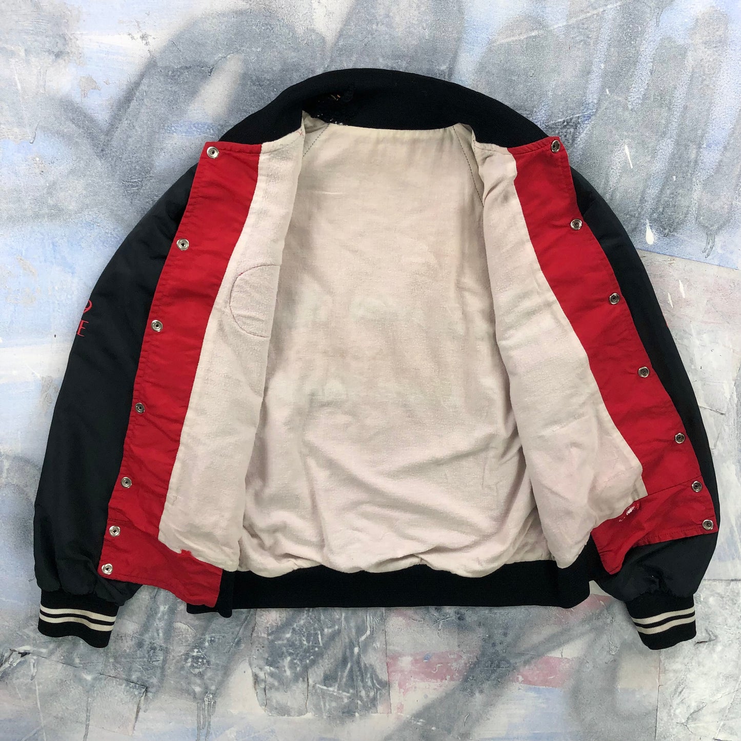 Vintage Chinook Auto Racing Association Lethbridge Alberta Blanket Lined Satin Bomber Button Jacket L