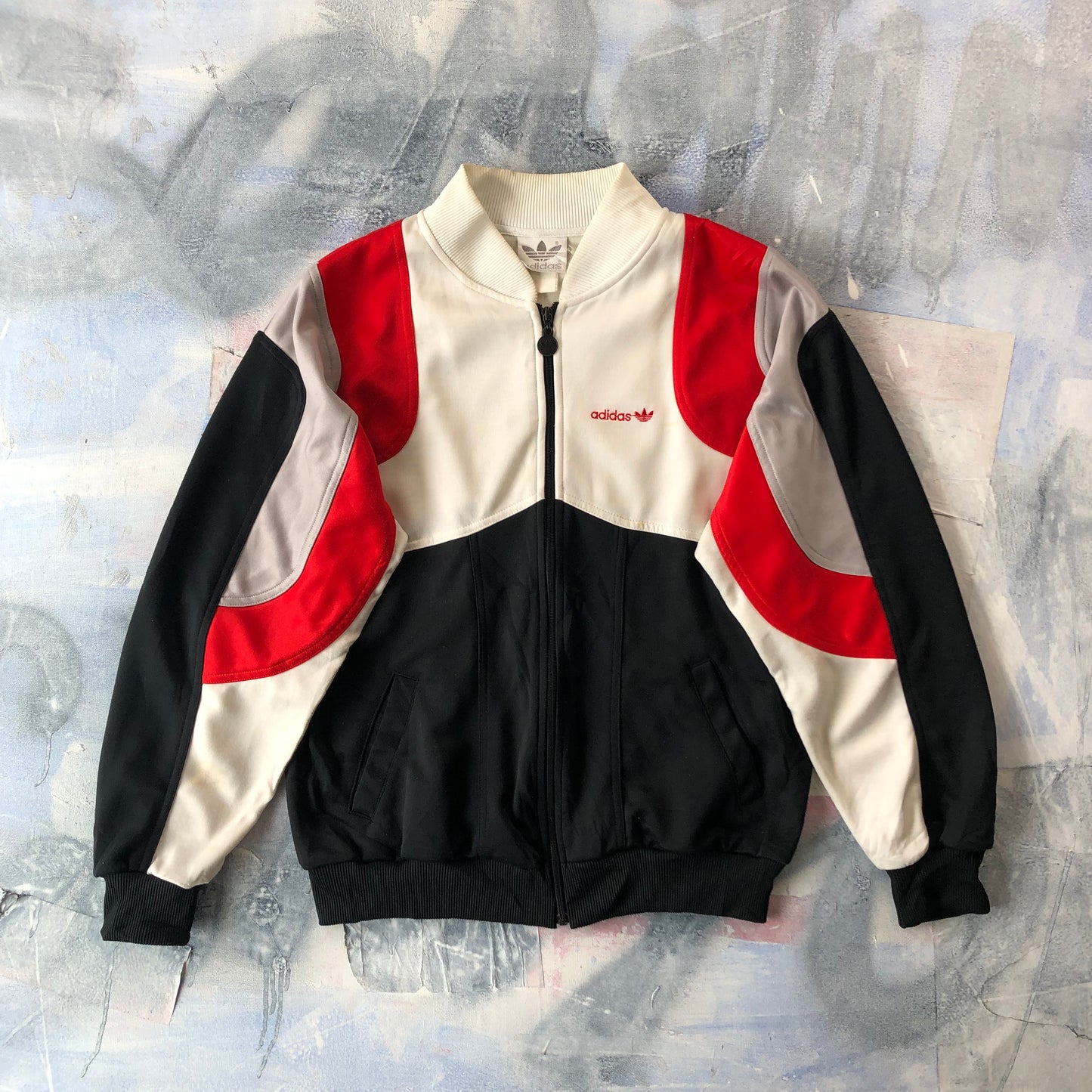 Vintage 80s Adidas Trefoil Colorblock Zip Jacket