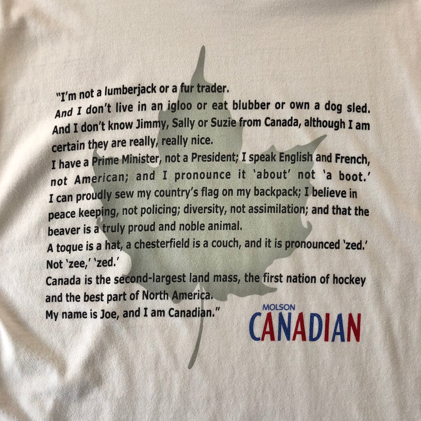 Vintage 90s Molson I Am Canadian T Shirt XL