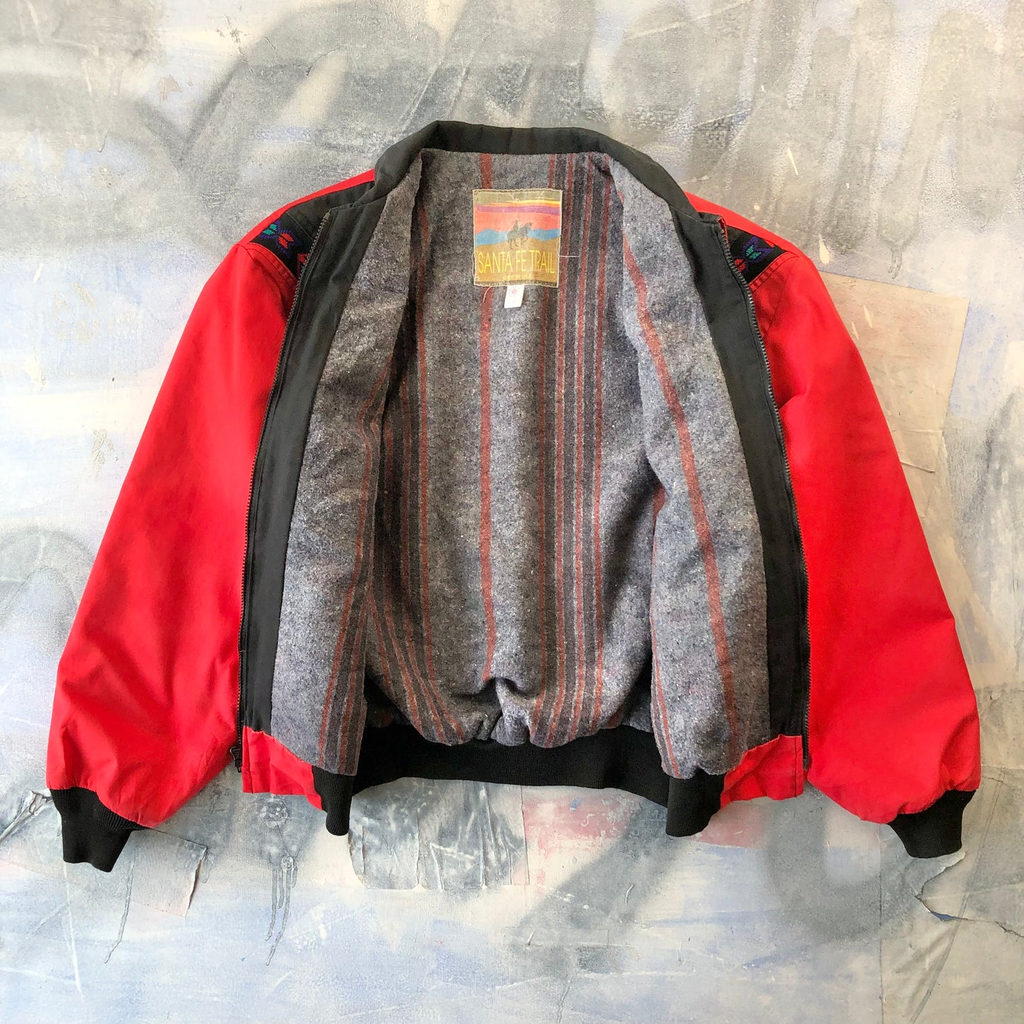 Vintage USA Santa Fe Trail Aztec Blanket Lined Bomber Zip Jacket XL