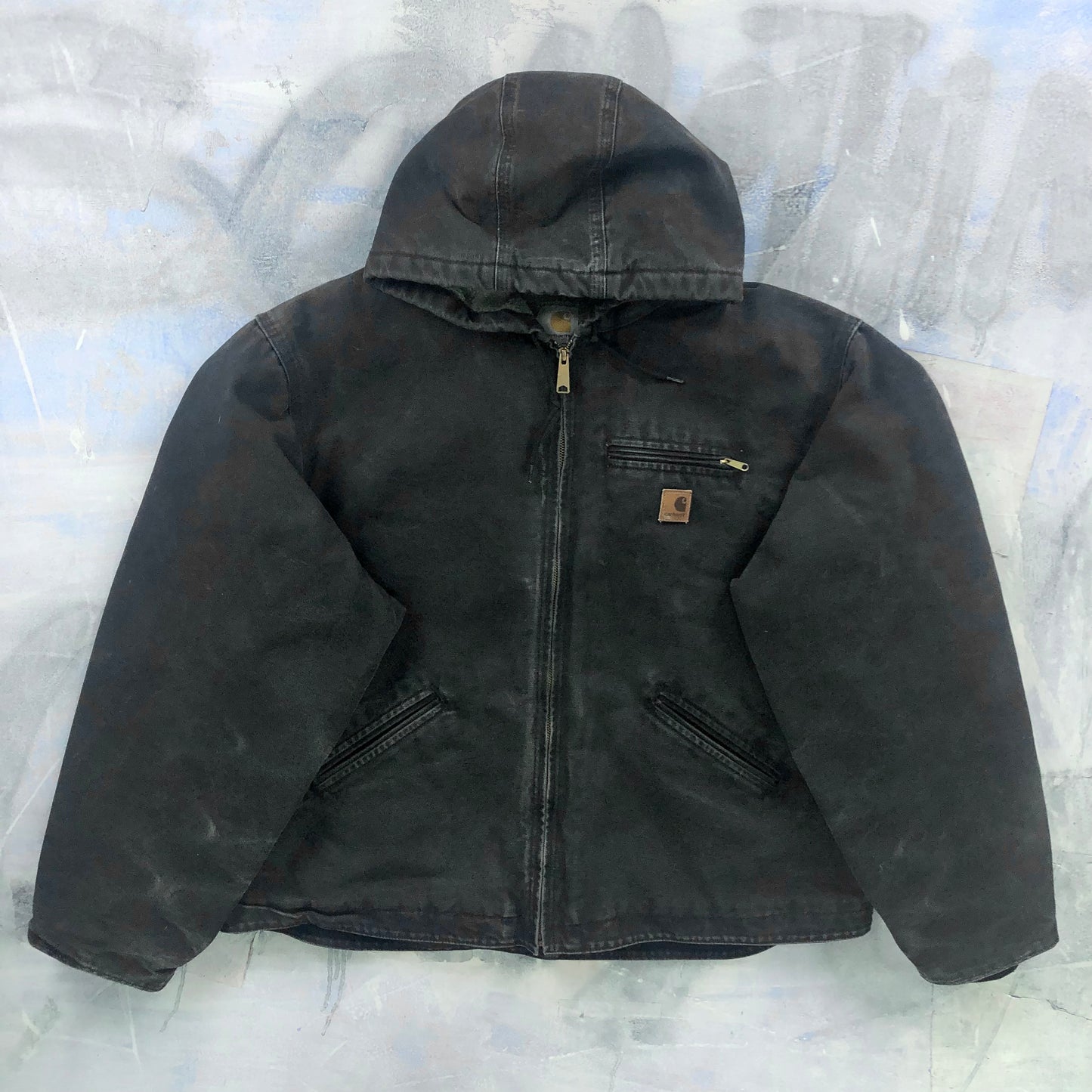 Vintage Carhartt J141 Sherpa Lined Workwear Hooded Zip Jacket XXL