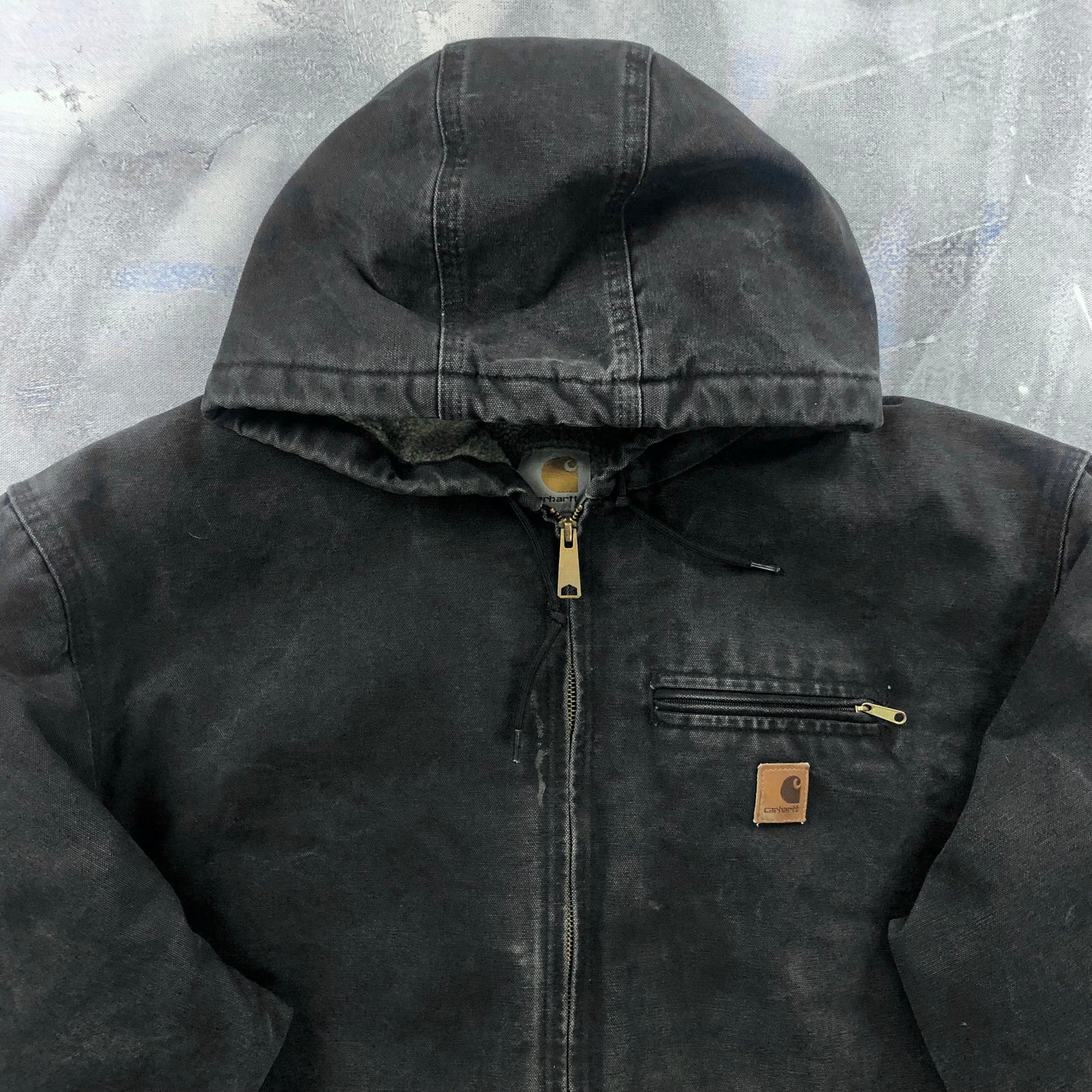Vintage Carhartt J141 Sherpa Lined Workwear Hooded Zip Jacket XXL
