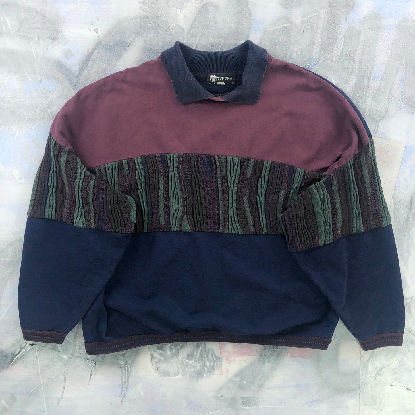 Vintage 90s Tundra Stripe Half Knitted Long Sleeve Polo Sweatshirt XXXL