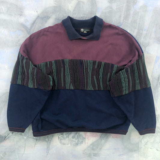 Vintage 90s Tundra Stripe Half Knitted Long Sleeve Polo Sweatshirt XXXL