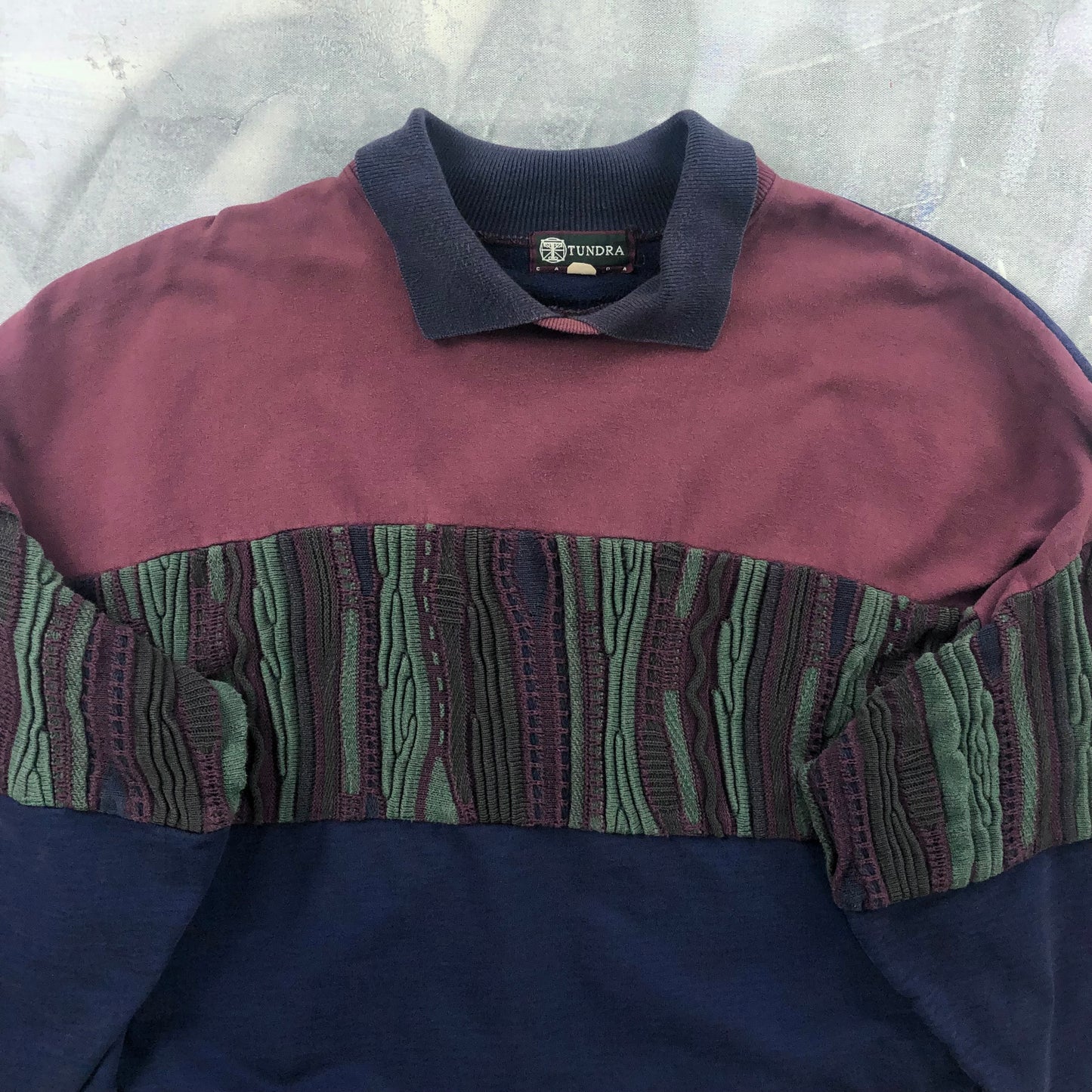 Vintage 90s Tundra Stripe Half Knitted Long Sleeve Polo Sweatshirt XXXL