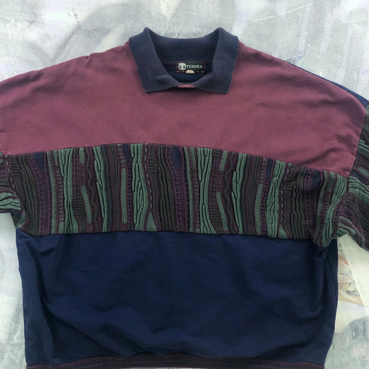 Vintage 90s Tundra Stripe Half Knitted Long Sleeve Polo Sweatshirt XXXL
