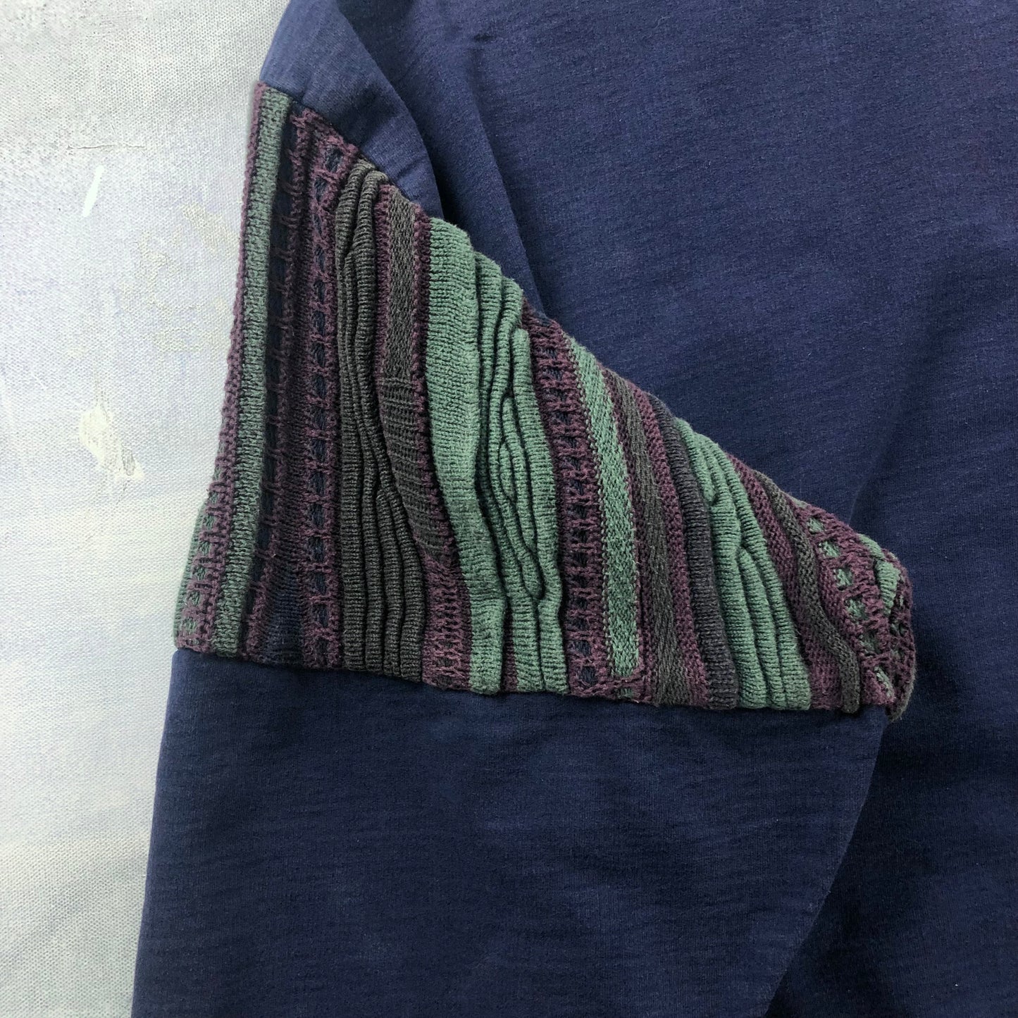 Vintage 90s Tundra Stripe Half Knitted Long Sleeve Polo Sweatshirt XXXL
