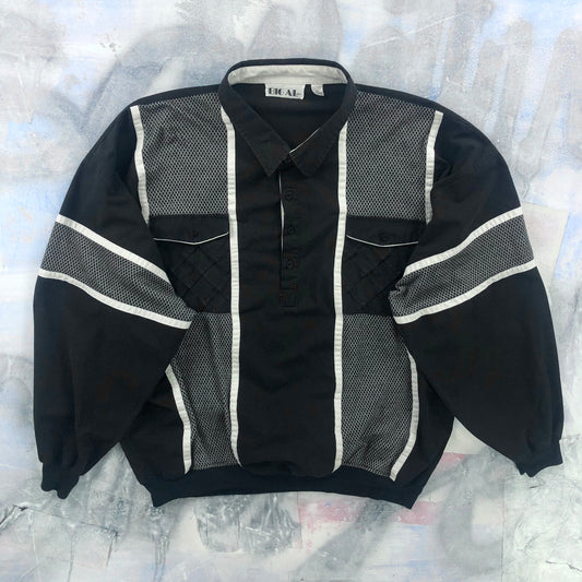 Vintage 90s Stripe Quarter Button Polo Long Sleeve Sweatshirt XXXL