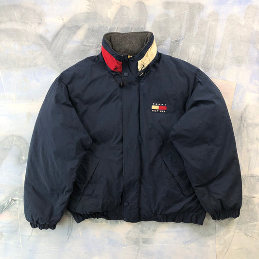 Vintage 90s Tommy Hilfiger Down Hooded Zip Jacket L