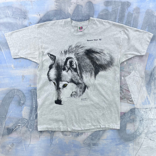 Vintage 90s Lone Wolf Vancouver Island BC Single Stitch T Shirt XXL
