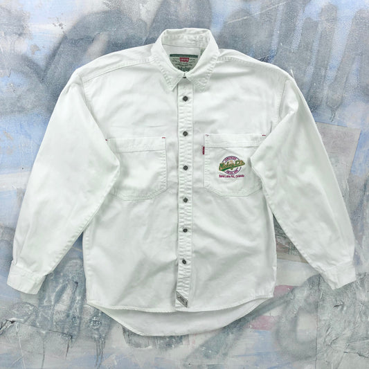 Vintage 90s Levis Embroided Mickey D´s Something For All Ages Denim Button Shirt S